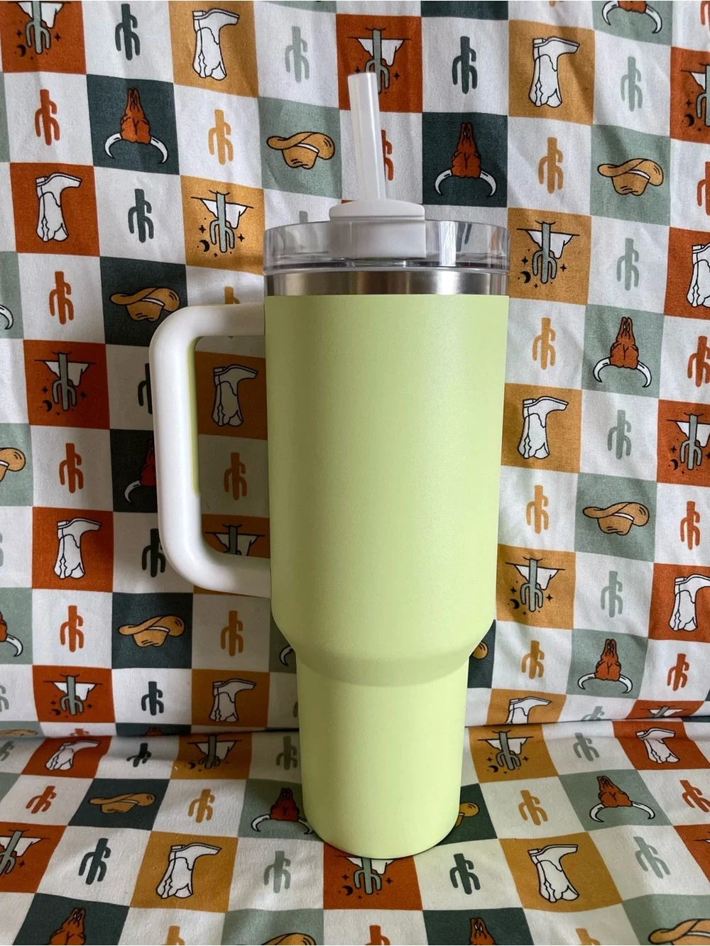 Stanley Light Green Insulated 40 oz Cup with White Handle - Picture 2 of 7